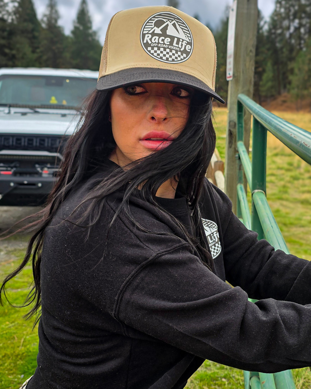 Race Life Trucker Hat - Khaki/Black