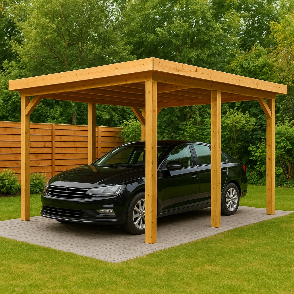 Abri de voiture rectangulaire en pin beige pour la protection extérieure des véhicules, 500 x 300 x 240 cm
