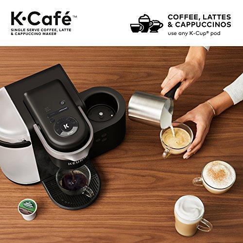 Keurig K-Cafe Einzelportions-Kaffeemaschine für Kaffee, Latte Macchiato und Cappuccino, inklusive Milchaufschäumer, spülmaschinenfest, Fassungsvermögen für mehrere Portionen, kompatibel mit allen K-Cup-Kapseln, Farbe: Dunkelgrau