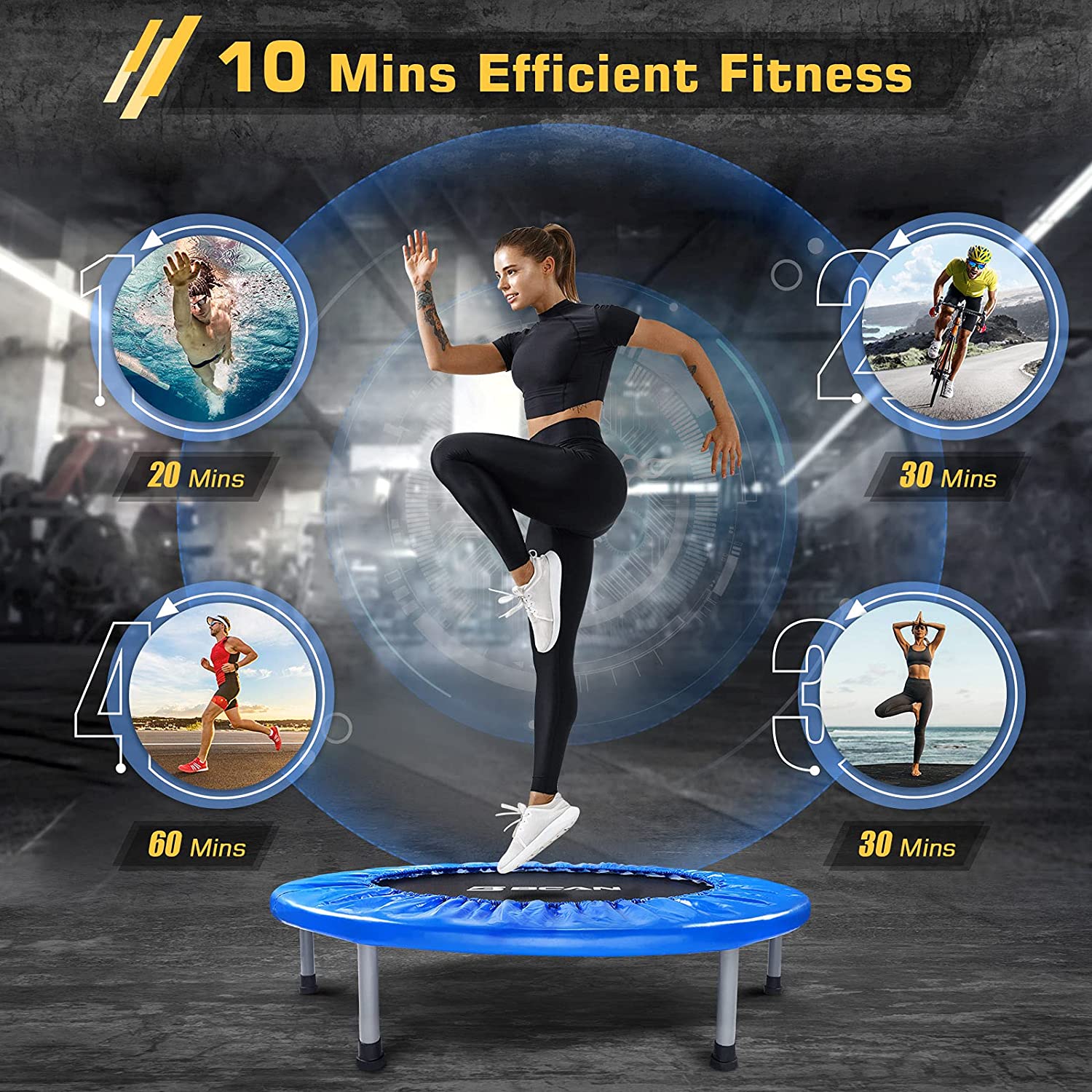 Trampoline pliable BCAN de 96 cm (38 po) pour l'exercice, charge maximale de 136 kg (300 lb)