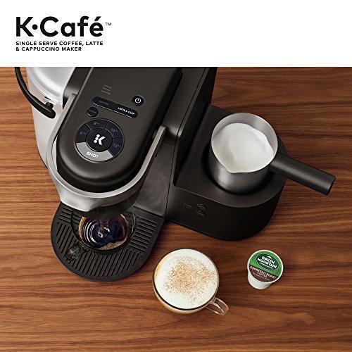 Keurig K-Cafe Einzelportions-Kaffeemaschine für Kaffee, Latte Macchiato und Cappuccino, inklusive Milchaufschäumer, spülmaschinenfest, Fassungsvermögen für mehrere Portionen, kompatibel mit allen K-Cup-Kapseln, Farbe: Dunkelgrau