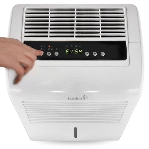 Ivation 30-Pint Energy Star zertifizierter Luftentfeuchter – inklusive programmierbarem Hygrostaten, Schlauchanschluss, automatischer Abschalt-/Neustartfunktion, Timer, Rollen und waschbarem Luftfilter.