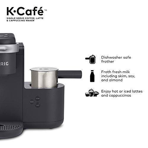 Keurig K-Cafe Einzelportions-Kaffeemaschine für Kaffee, Latte Macchiato und Cappuccino, inklusive Milchaufschäumer, spülmaschinenfest, Fassungsvermögen für mehrere Portionen, kompatibel mit allen K-Cup-Kapseln, Farbe: Dunkelgrau