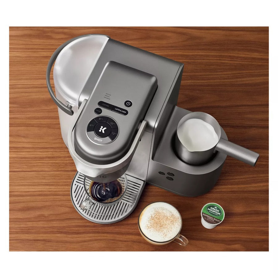 Keurig K-Cafe Special Edition Einzelportions-Kaffeemaschine für Kaffee, Latte und Cappuccino – Nickel