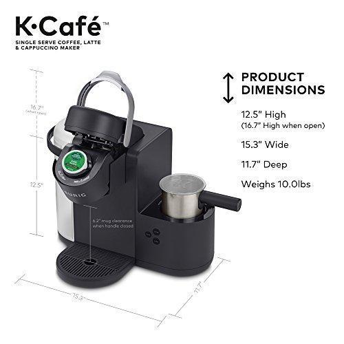 Keurig K-Cafe Einzelportions-Kaffeemaschine für Kaffee, Latte Macchiato und Cappuccino, inklusive Milchaufschäumer, spülmaschinenfest, Fassungsvermögen für mehrere Portionen, kompatibel mit allen K-Cup-Kapseln, Farbe: Dunkelgrau
