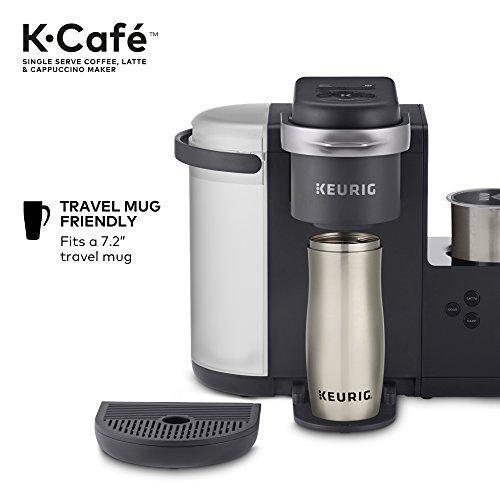 Keurig K-Cafe Einzelportions-Kaffeemaschine für Kaffee, Latte Macchiato und Cappuccino, inklusive Milchaufschäumer, spülmaschinenfest, Fassungsvermögen für mehrere Portionen, kompatibel mit allen K-Cup-Kapseln, Farbe: Dunkelgrau