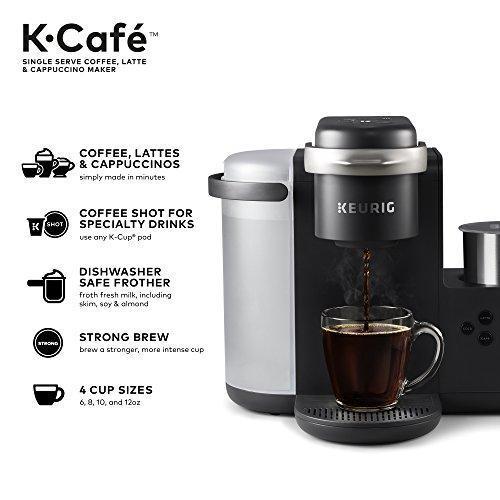 Keurig K-Cafe Einzelportions-Kaffeemaschine für Kaffee, Latte Macchiato und Cappuccino, inklusive Milchaufschäumer, spülmaschinenfest, Fassungsvermögen für mehrere Portionen, kompatibel mit allen K-Cup-Kapseln, Farbe: Dunkelgrau