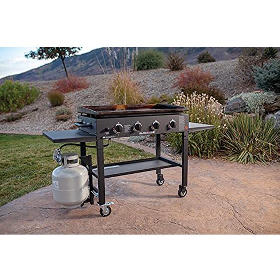 Blackstone 1554 Cooking 4 Burner Flat Top Gas Grill Propane Fuelled Restaurant Grade Professional 36” Outdoor Griddle Station with Side Shelf, 36 Inch, Black