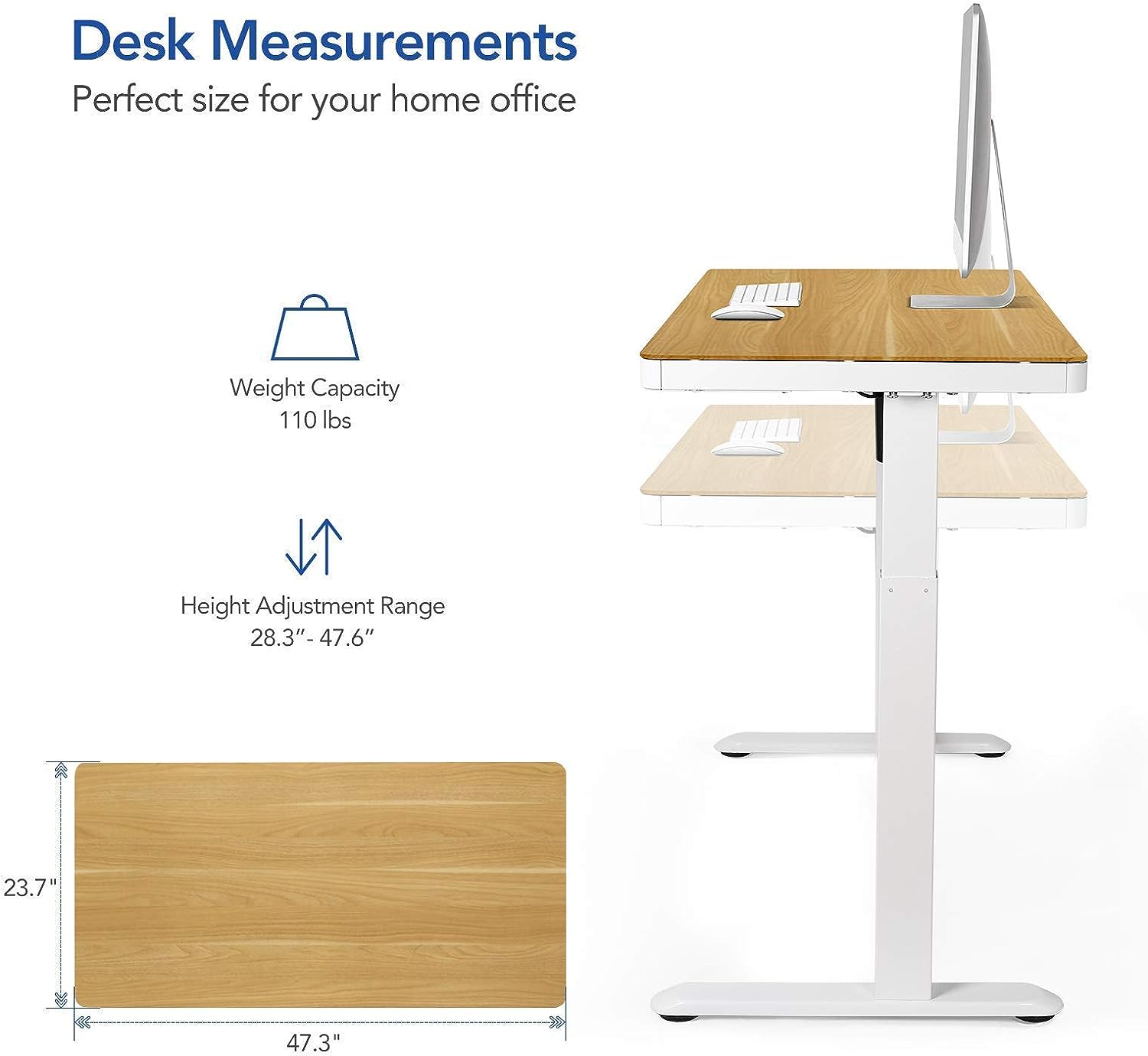 FLEXISPOT Comhar EW8M Electric Standing Desk, Home Office Electric Height Adjustable Sit-Stand Desk 120 * 60cm Maple Top with Drawer & Fast USB Chargers (White Frame+Maple Top)