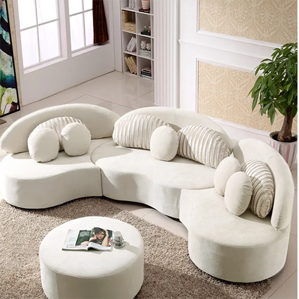 Modern 7-Seat Sofa Round Sectional Deep Gray Velvet Upholstered with Ottoman & Pillows