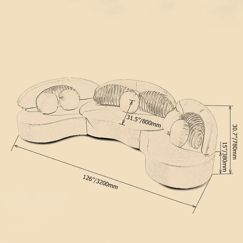 Curved Sectional Sofa Light Gray Velvet Upholstered 7 Seater Floor Sofa with Ottoman