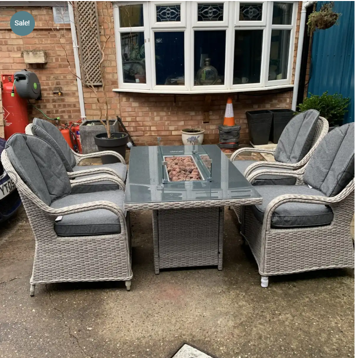 Rattan Firepit Dining Patio Set With 4 Chairs