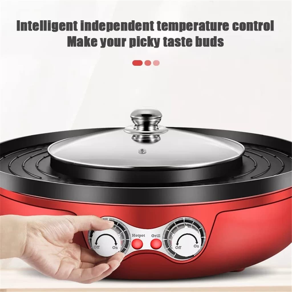 Release 2200W 2 in 1 Electric Smokeless Grill and Hot Pot 110V /220V Split Dual Temperature Control Barbecue Non-Stick Korea BBQ Machine (Color : Red, Size : 54 * 22 * 50cm)
