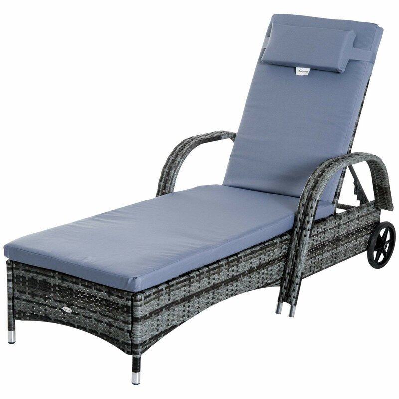 Berkhamsted 200Cm Long Reclining Single Sun Lounger with Cushions and Table