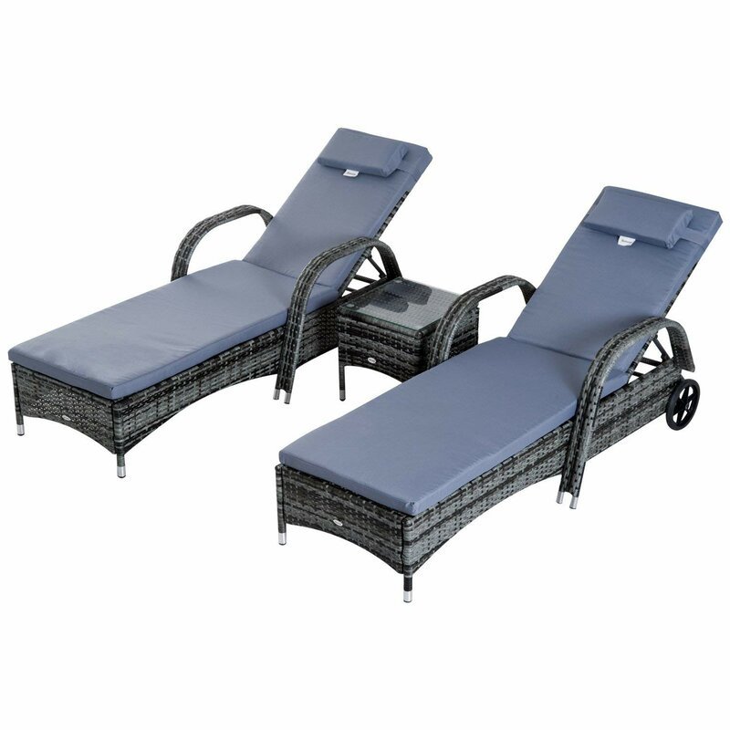 Berkhamsted 200Cm Long Reclining Single Sun Lounger with Cushions and Table