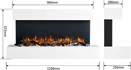 Endeavour Fires Runswick Wall Mounted Electric Fire, 220/240Vac, 50 Hz, 1&2kW, 7 day Programmable remote control with an Off White MDF Mantel & Plinth