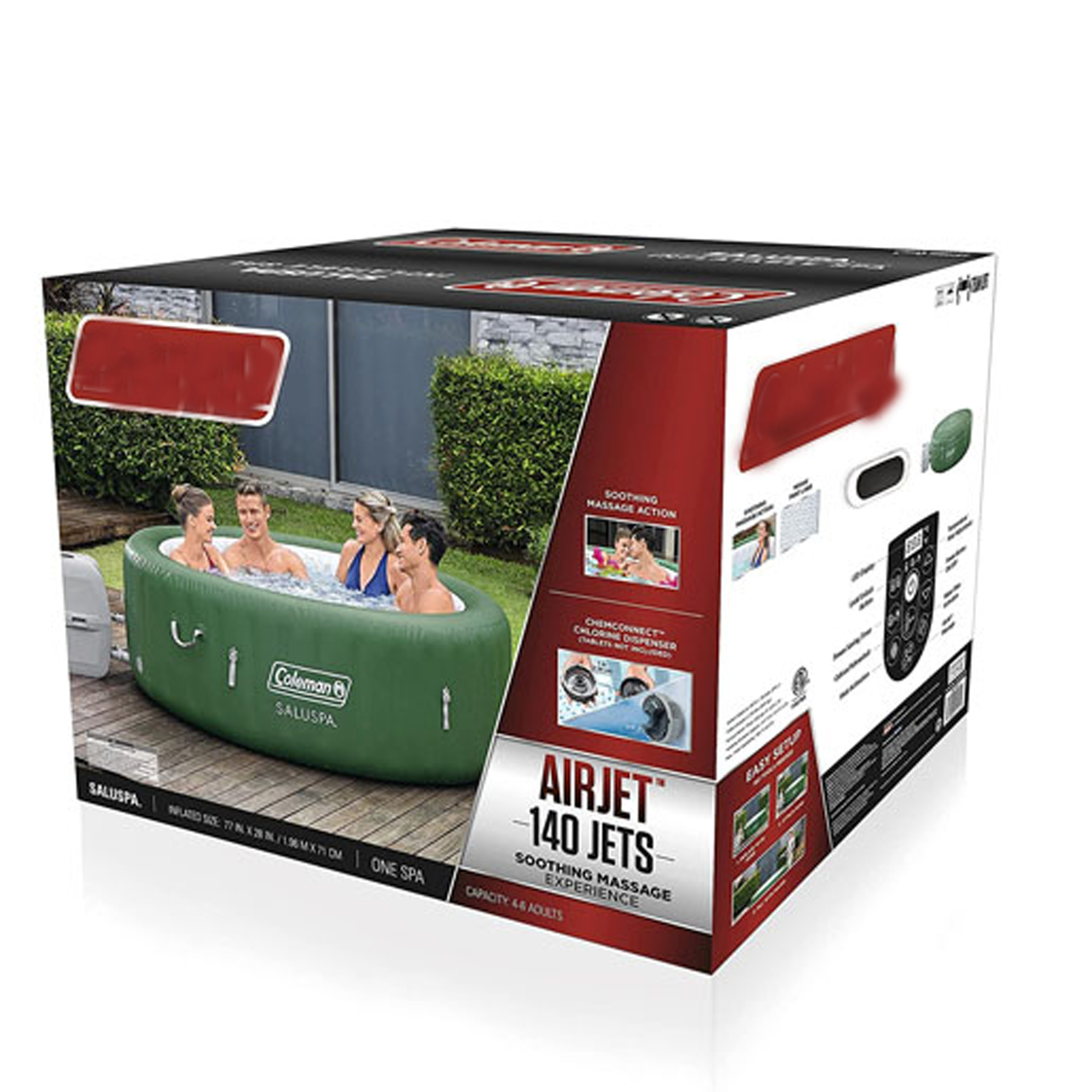 Outdoor portable inflatable hot tub spa for 4 persons with 120 nozzles, pumps, 2 filter elements and bathtub cover