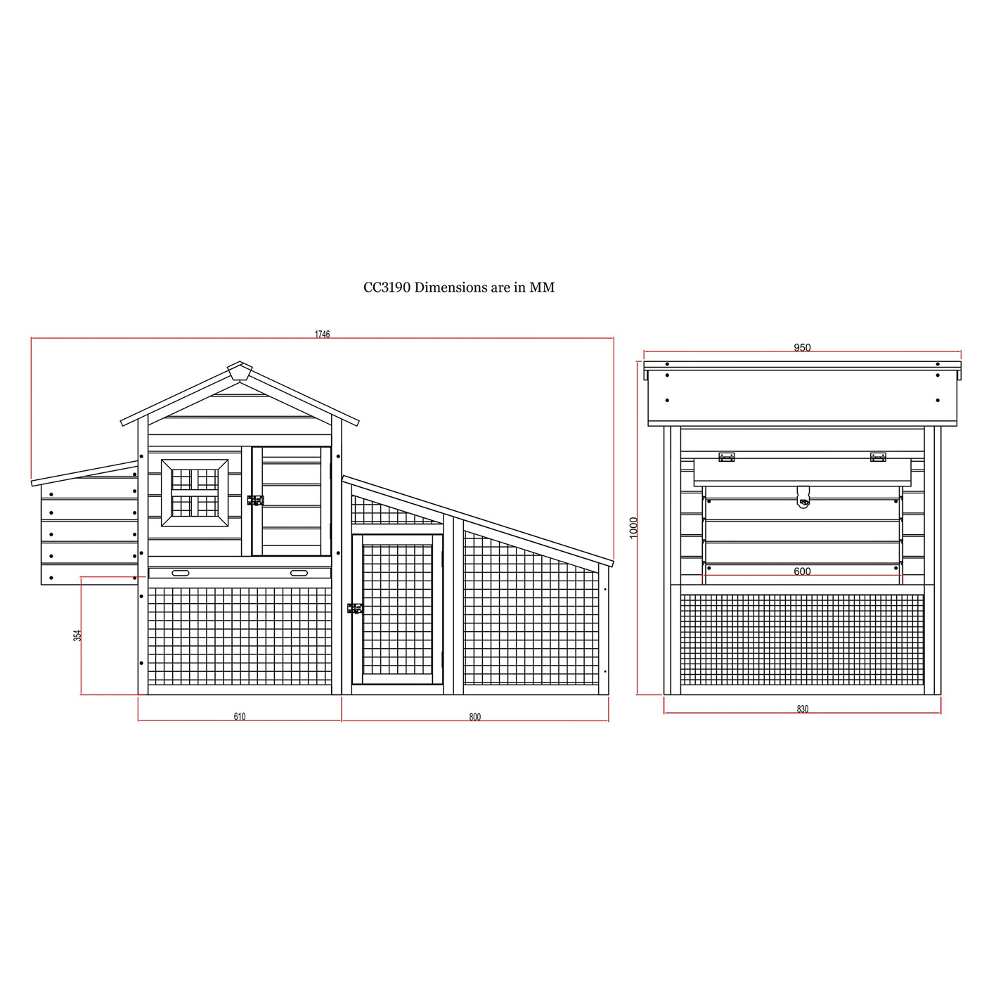 Cocoon CC3190 CHICKEN COOP HEN HOUSE – WIDER THAN THE CC2190 - BEAUTIFUL NEW MODEL WITH INTEGRATED RUN & CLEANING TRAY