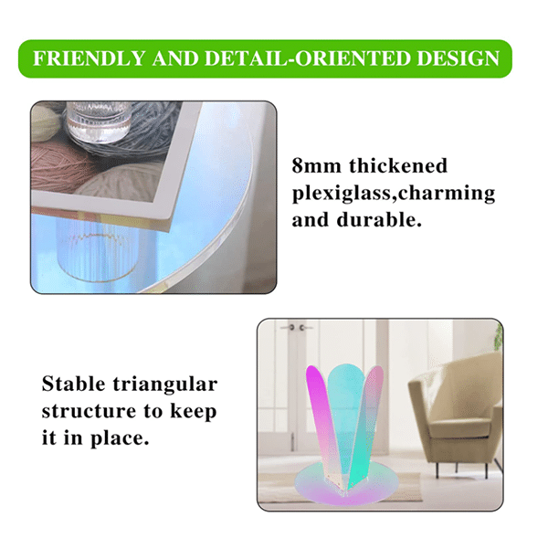 Acrylic side table, clear round glass table, iridescent table can be used as plexiglass table, bedside table, coffee table and dining table