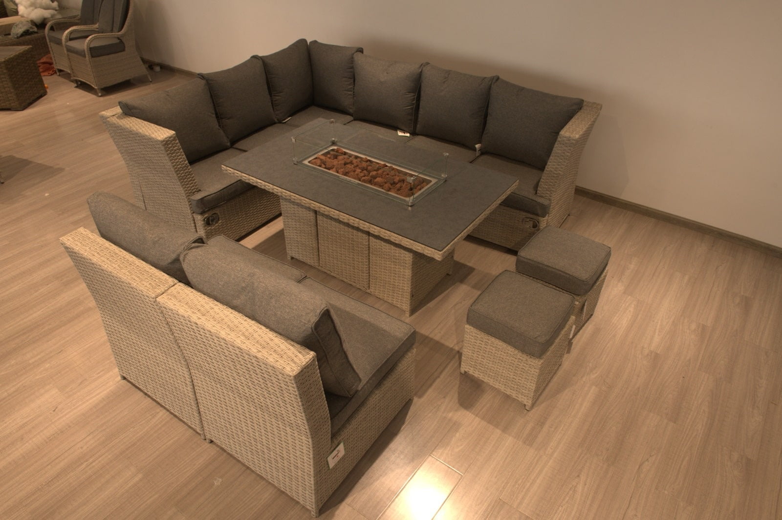 Rattan U Shape Corner Firepit Dining Patio Set 10 Seater Modular