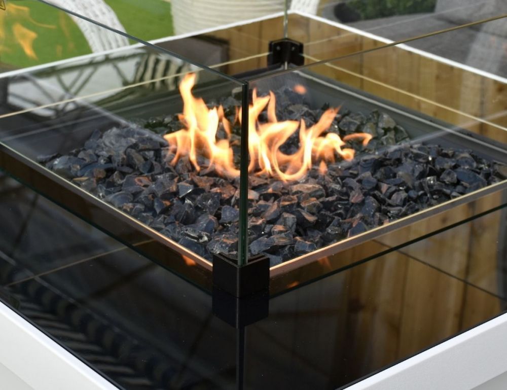 Etna Square Fire Table With 4 Treviso Chairs Set