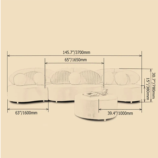 Modern 7-Seat Sofa Round Sectional Deep Gray Velvet Upholstered with Ottoman & Pillows
