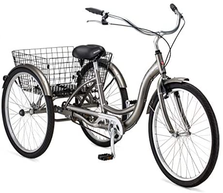 Schwinn Meridian Adult Tricycle, 24 or 26-Inch Wheel Options, Low Step-Through Aluminum Frame, Cargo Basket, Multiple Colors
