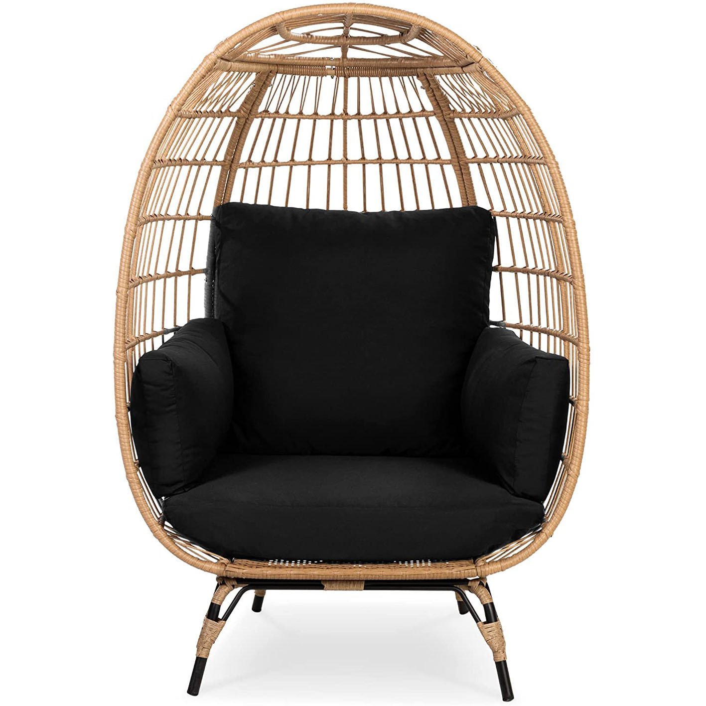 Best Choice Products Wicker Egg Chair, Oversized Indoor Outdoor Lounger for Patio, Backyard, Living Room w/ 4 Cushions, Steel Frame, 440lb Capacity