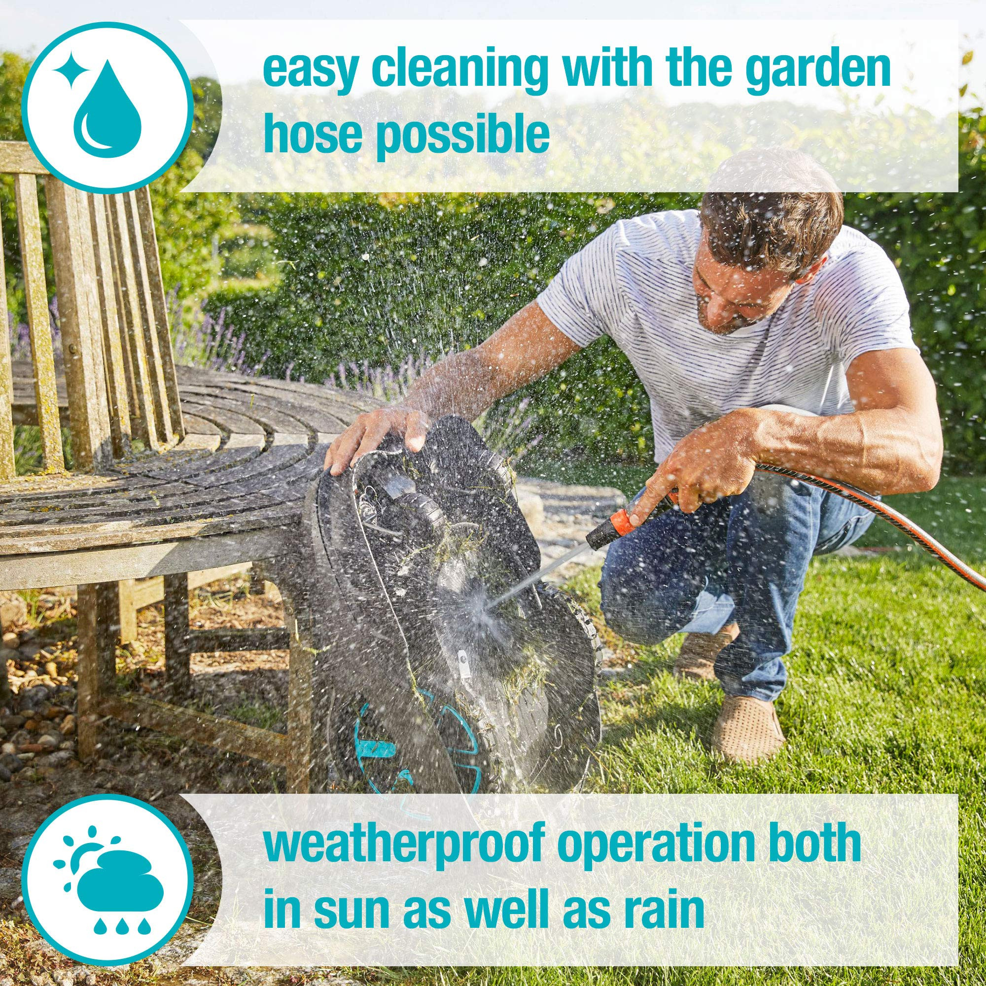 Gardena SILENO life: Robotic lawnmower for lawns up to 1250m², Bluetooth app available, Easy Passage function, with 57 db (A) very quiet, inclines up to 35%, mows in any weather, UK-version (15103-28)