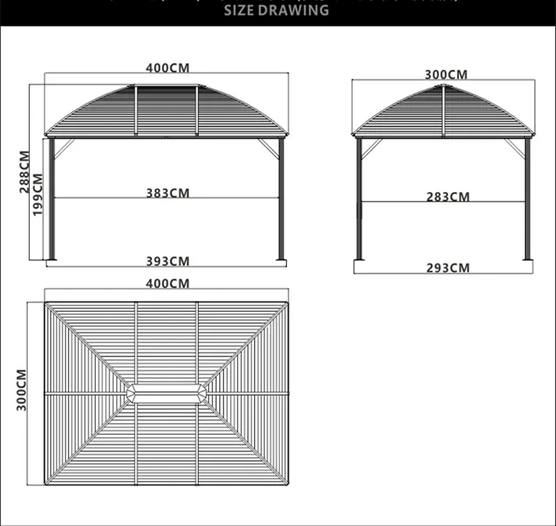 3x4meter Aluminum frame Roof Gazebo Solid Roof Party Galvanized Luxury Garden Gazebo Curved Metal Roof Hard Top Gazebo