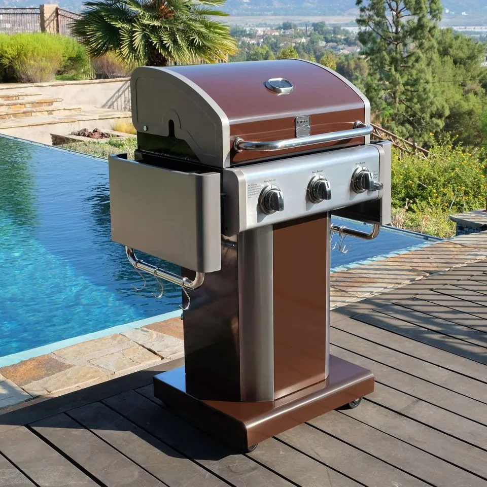 Kenmore 3 Burner Pedestal Grill with Foldable Side Shelves - product size:1298*613*1145mm