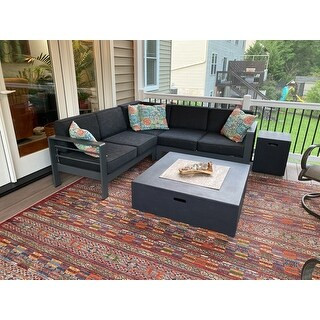 Cape Coral Outdoor Aluminum V-Shape Sectional Sofa Set with Fire Table by Christopher Knight Home - Grey + Light Grey