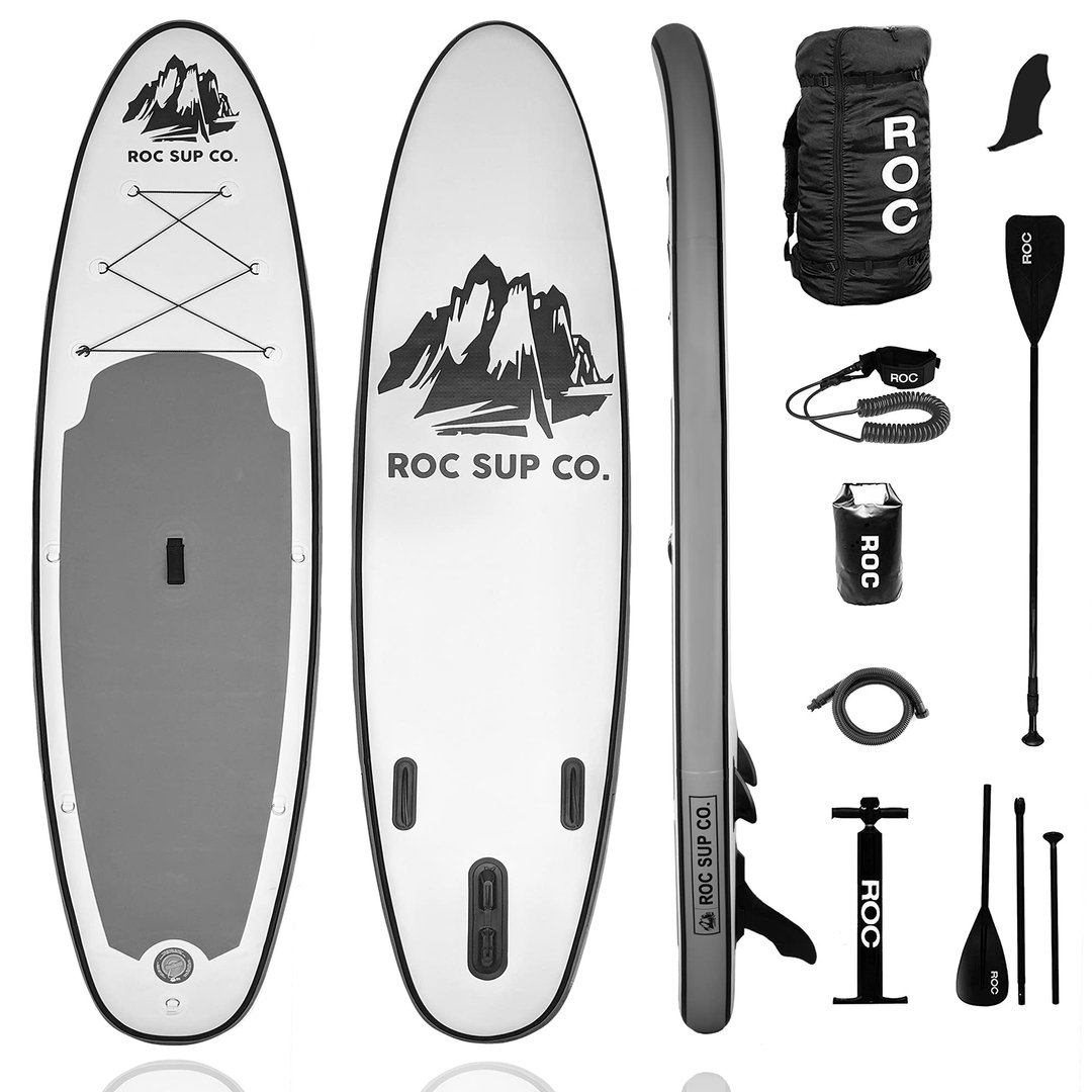 Roc Inflatable Stand Up Paddle Board with Premium sup Accessories & Backpack, Non-Slip Deck, Waterproof Bag, Leash, Paddle and Hand Pump
