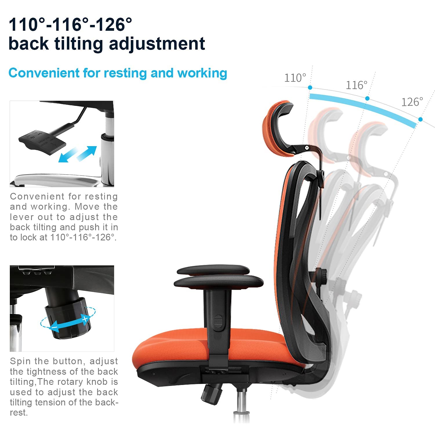 SIHOO Office Desk Chair, Ergonomic Computer Office Chair with Adjustable Headrest and Lumbar Support,High Back Executive Swivel Chair