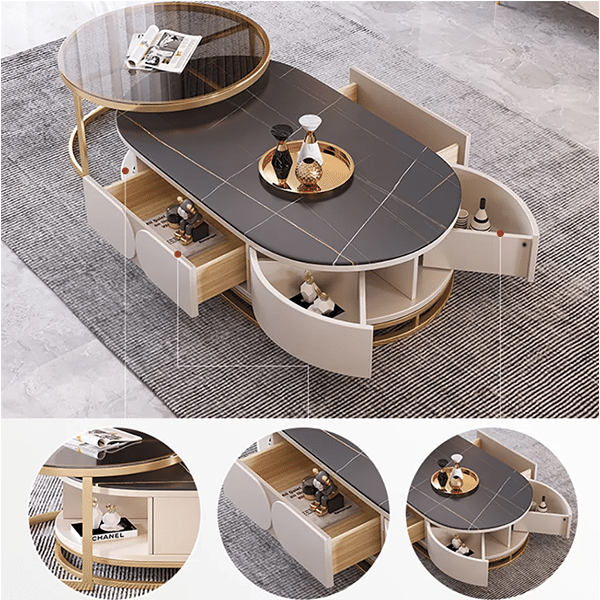 2 Pieces Modern Nesting Coffee Table with Drawers
