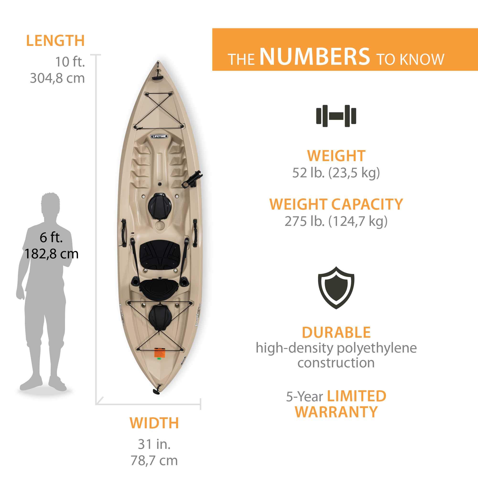 LIFETIME TIOGA 100 SIT-ON-TOP KAYAK (PADDLE INCLUDED)