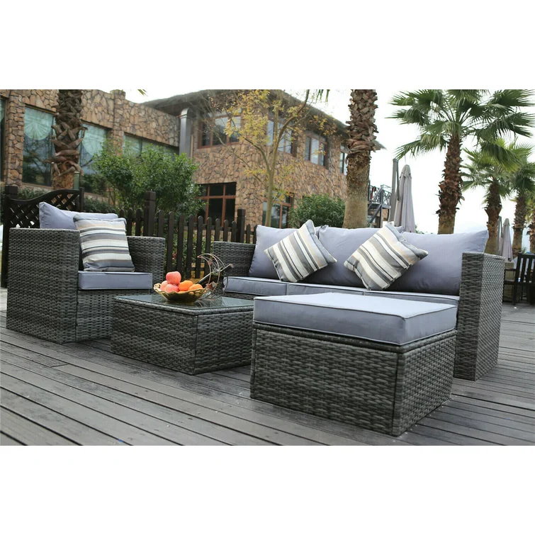 Ambrose Rattan 5 - Person Seating Group with Cushions