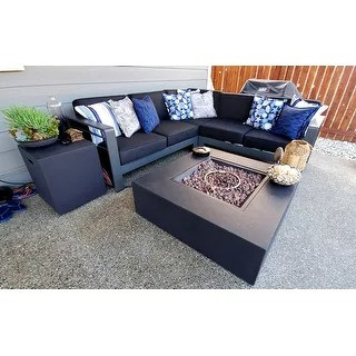 Cape Coral Outdoor Aluminum V-Shape Sectional Sofa Set with Fire Table by Christopher Knight Home - Grey + Light Grey