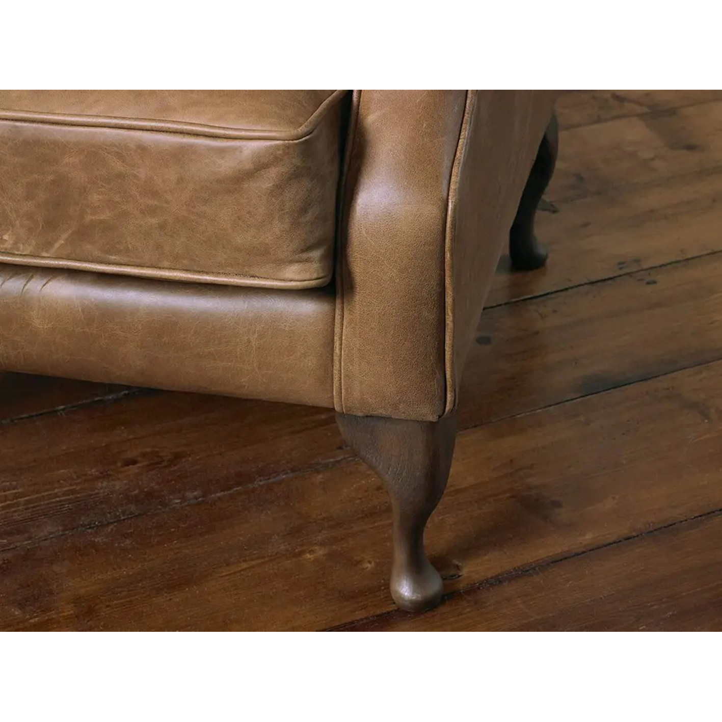 Pair of Chesterfield armchairs Queen Anne high back in vintage tan leather