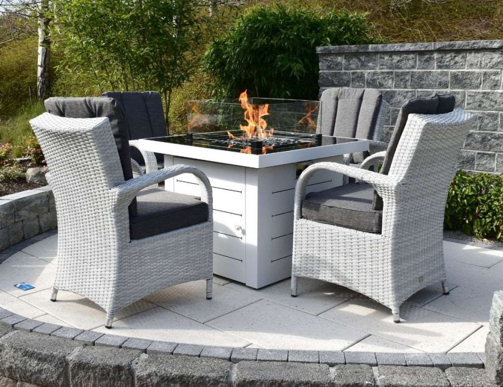 Etna Square Fire Table With 4 Treviso Chairs Set