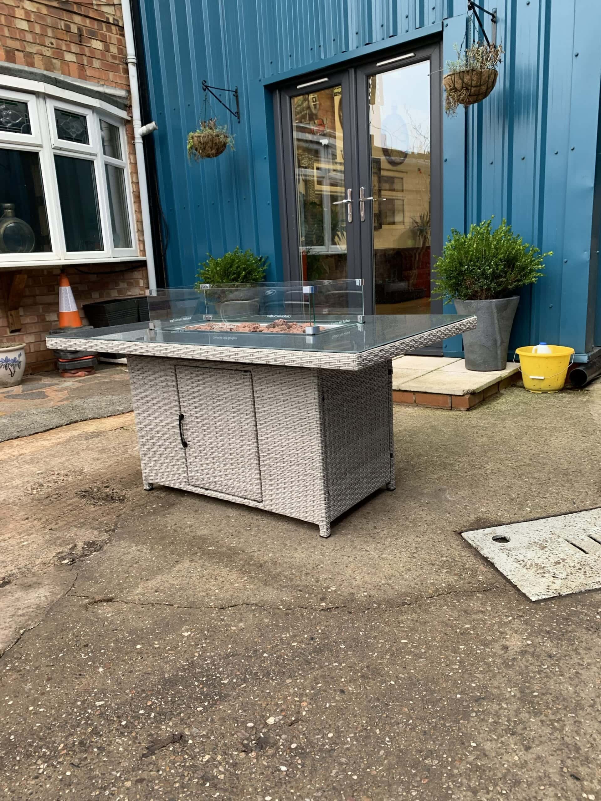 Rattan Firepit Dining Patio Set With 4 Chairs