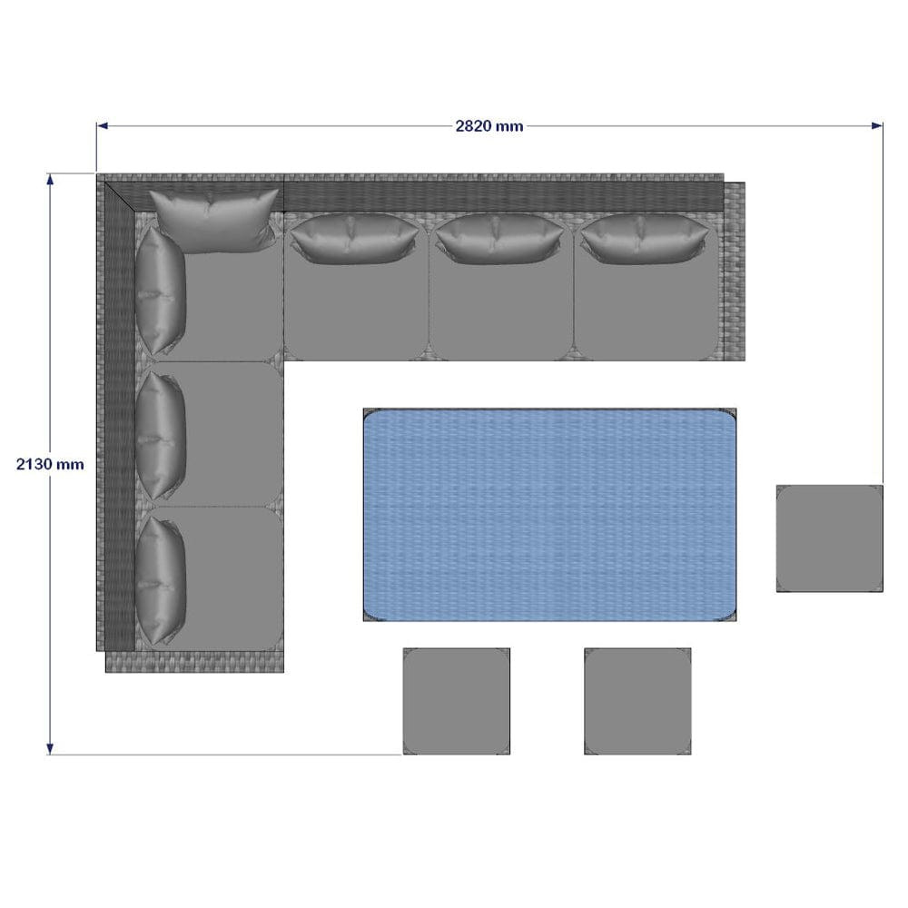 ROSEN 9 Seat Rattan Outdoor Dining Table with Cushions - Grey