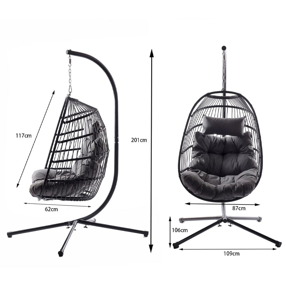 BRADWAY HANGING EGG CHAIR WITH GREY CUSHIONS