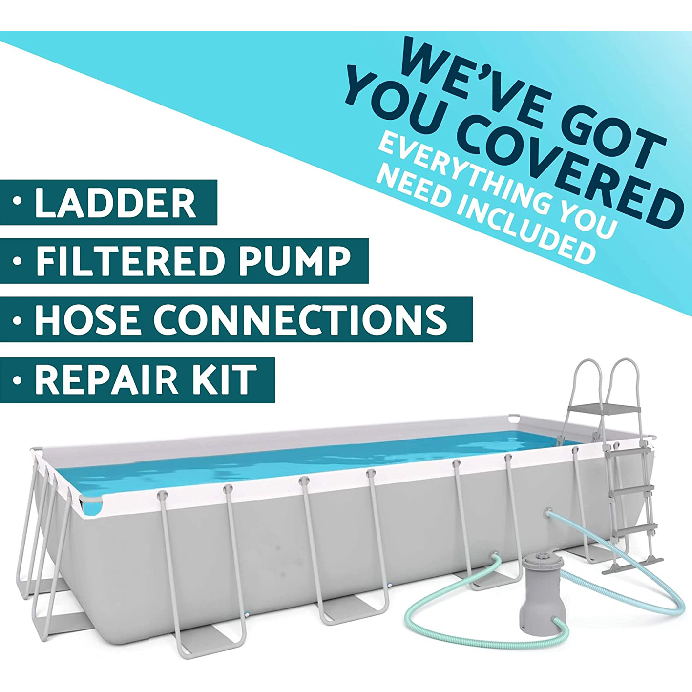 Dellonda 18ft Deluxe Steel Frame Swimming Pool | Rectangular with Filter Pump DL22