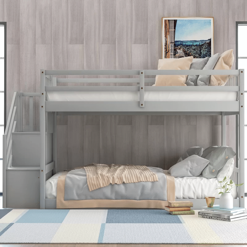 Pols Twin Over Twin Standard Solid Wood Isabelle & Max Bunk Bed with Shelving