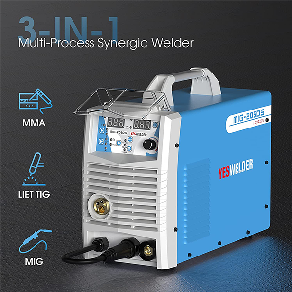 YESWELDER Digital MIG-205DS MIG Welder,200Amp 110/220V Dual Voltage, Gas Gasless MIG Welding Machine MIG/Lift TIG/ARC 3 in 1 Multiprocess Welder