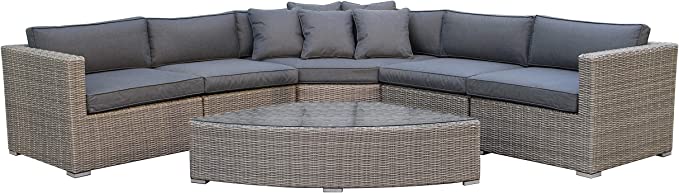 Palermo Grey Rattan Half Round Weave Curved Corner Sofa Set