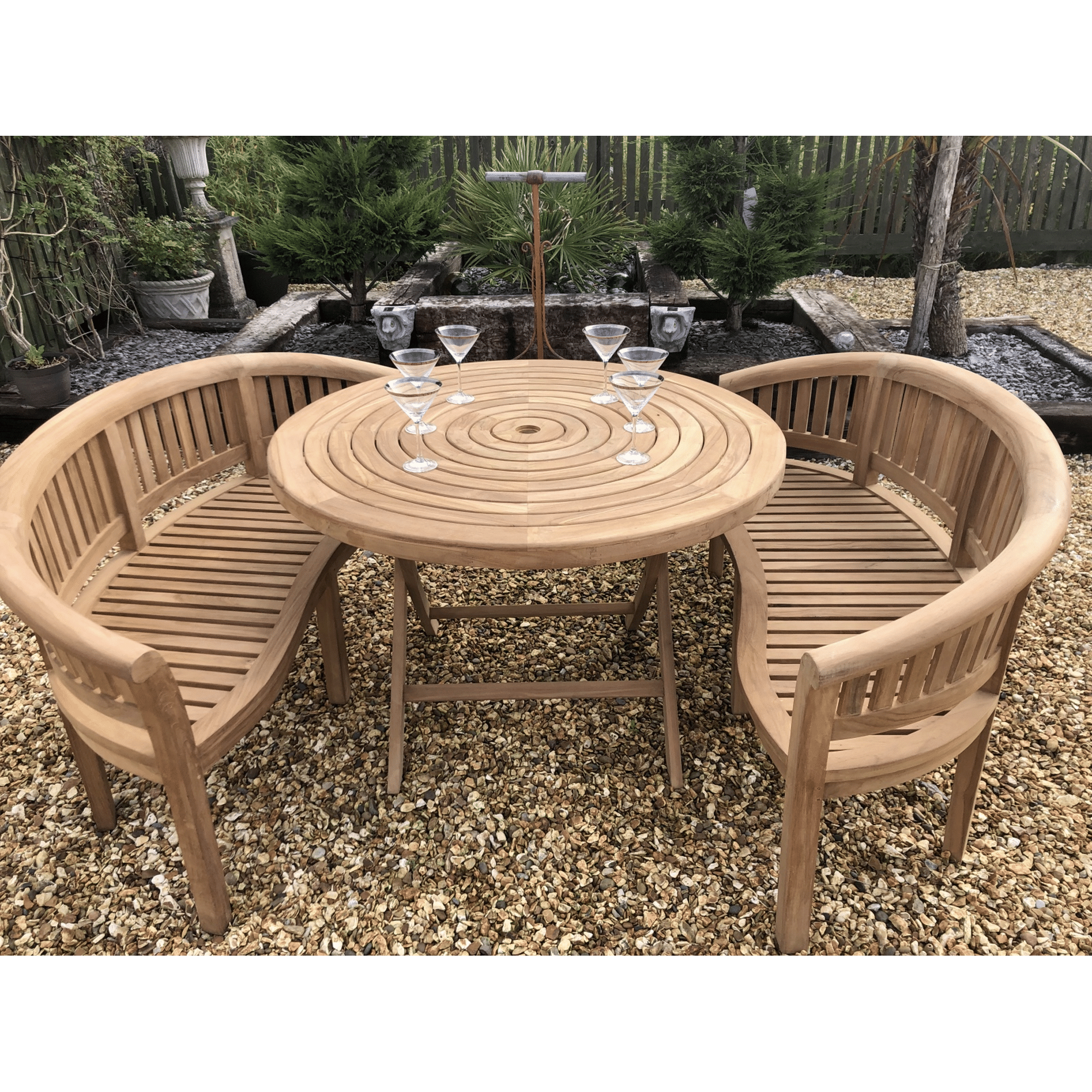 Teak garden furniture round 120 Folding table with 2 benches