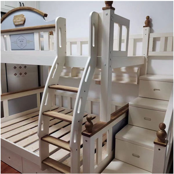 Solid wood high and low bed