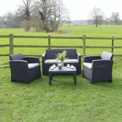 4 Seater Rattan Effect Furniture Set 4 Piece Garden Sofa Set Chairs Table